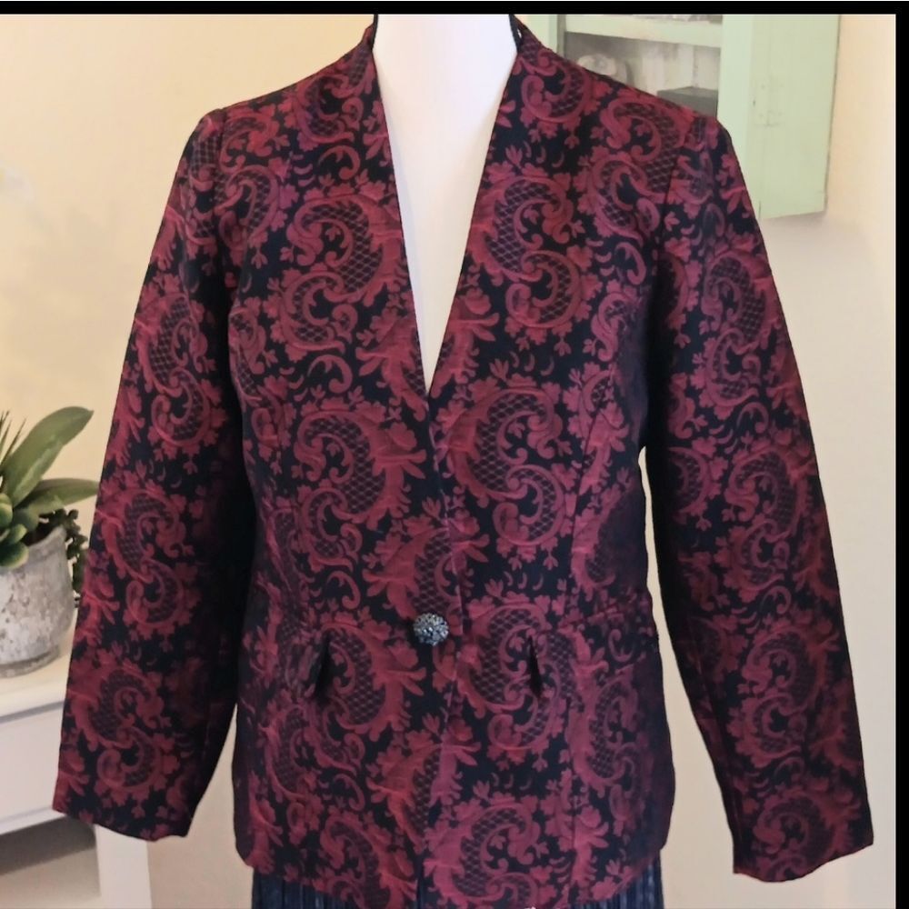 Chico's Black And Red Brocade Jacket